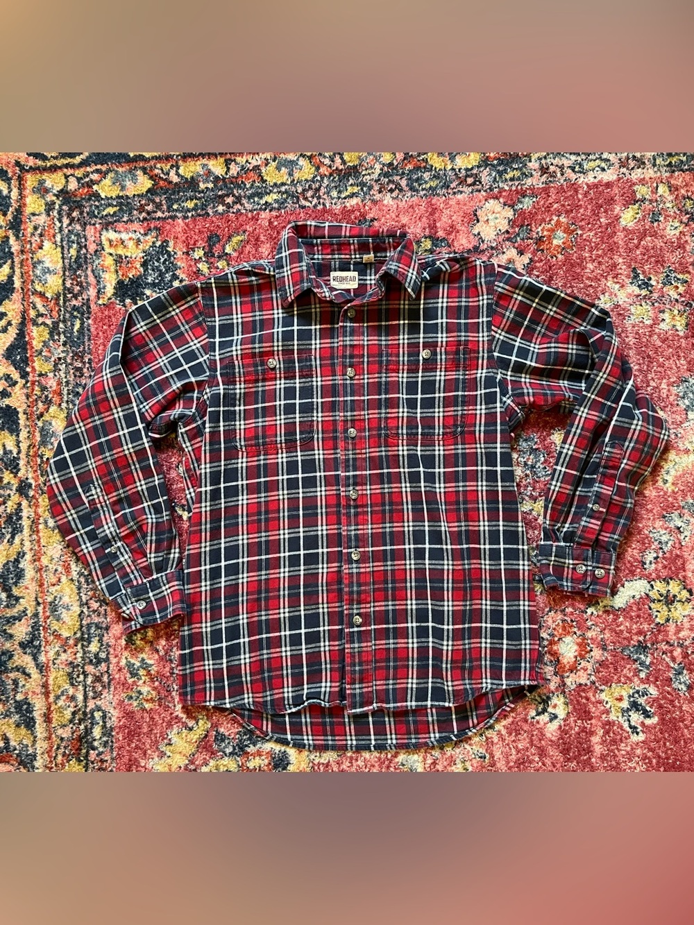 RedHead Men's Red and Black Plaid Flannel Shirt size medium